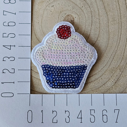 Strijk embleem - Iron on Patch - Pailletten cupcake