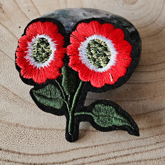 Strijk embleem - Iron on Patch - Rode bloemen