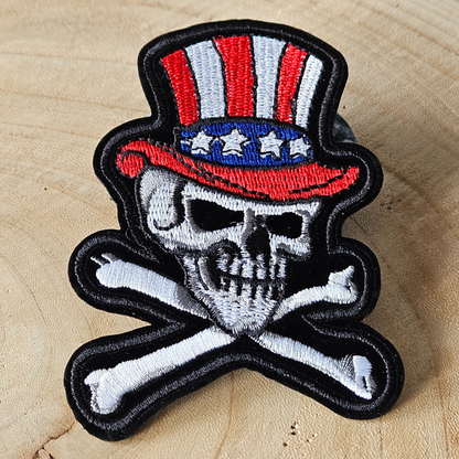 Strijk embleem  -  Iron on Patch - Schedel met hoed