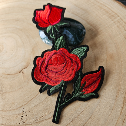 Strijk embleem - Iron on Patch - Rode roos