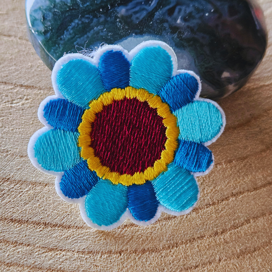 Strijk embleem  -  Iron on Patch - Blauwe bloem