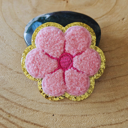 Strijk embleem  -  Iron on Patch - Roze fluffy bloem