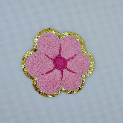 Strijk embleem  -  Iron on Patch - Roze fluffy bloem