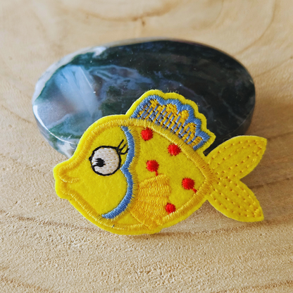 Strijk embleem  -  Iron on Patch - Vis geel