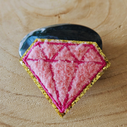 Strijk embleem  -  Iron on Patch - Diamant Roze - Fluffy