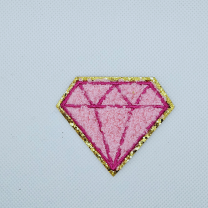 Strijk embleem  -  Iron on Patch - Diamant Roze - Fluffy
