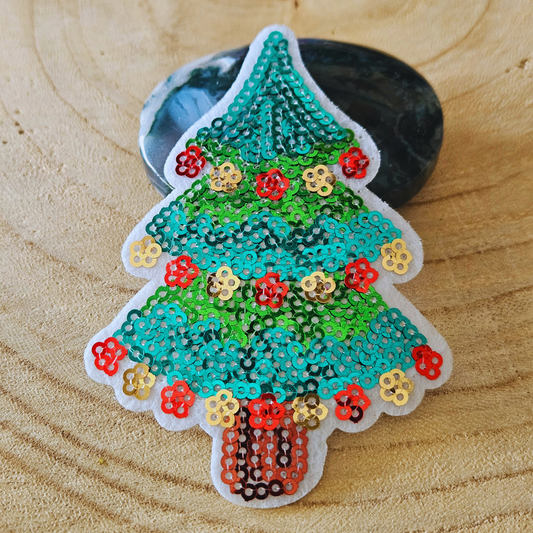 Strijk embleem  -  Iron on Patch - Pailletten kerstboom