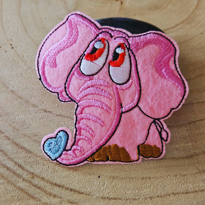 Strijk embleem  -  Iron on Patch - Roze olifant