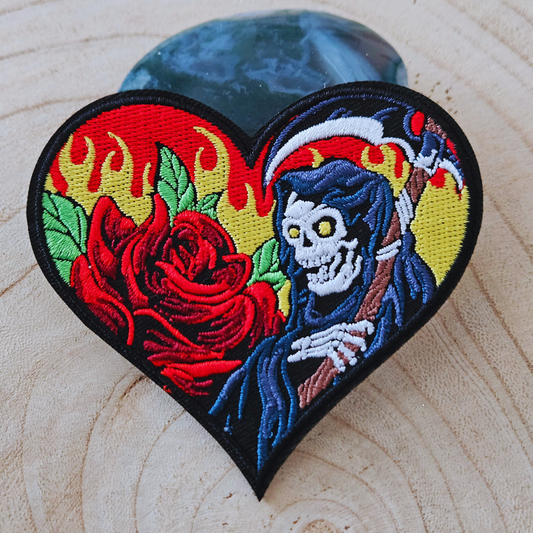 Strijk embleem  -  Iron on Patch - Skelet met roos