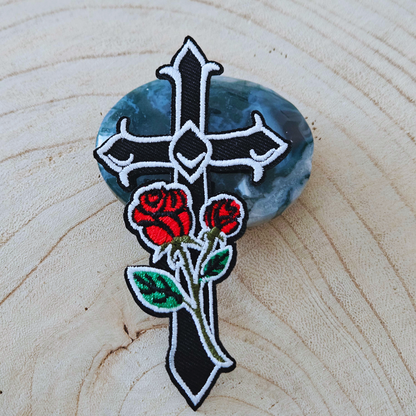 Strijk embleem  -  Iron on Patch - Kruis met rozen