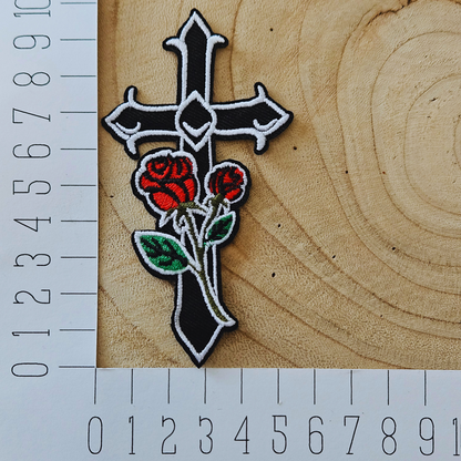 Strijk embleem  -  Iron on Patch - Kruis met rozen