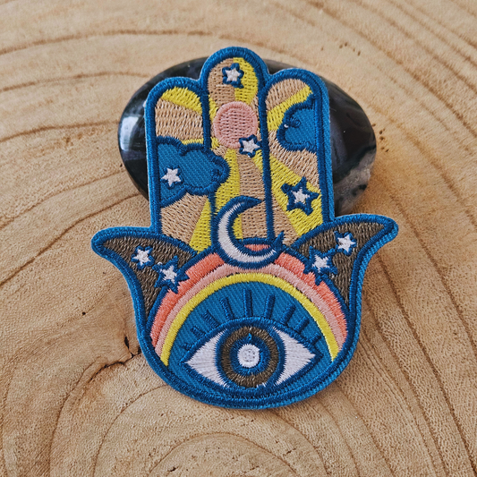 Strijk embleem  -  Iron on Patch - Hand met oog (Hamsa)