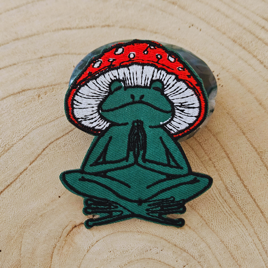 Strijk embleem  -  Iron on Patch - Kikker paddenstoel hoed