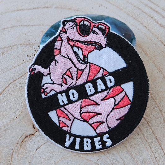 Strijk embleem  -  Iron on Patch -  Dino no bad vibes