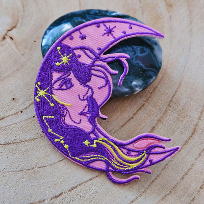 Strijk embleem  -  Iron on Patch -  Maan met gezicht
