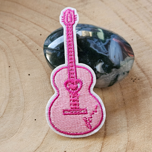Strijk embleem  -  Iron on Patch - Roze gitaar