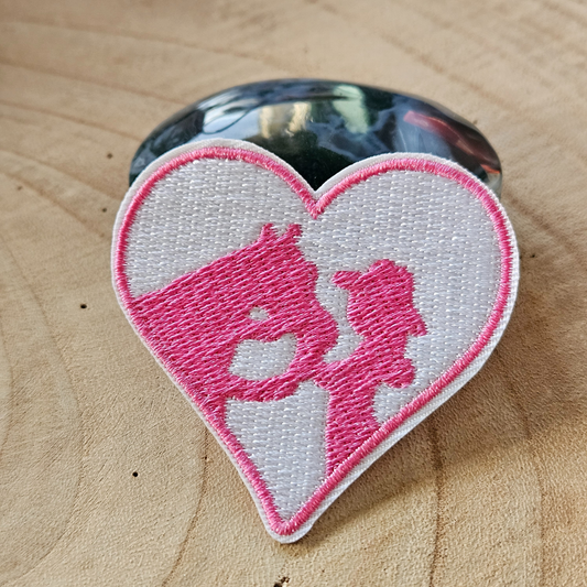Strijk embleem  -  Iron on Patch - Roze hart paard en girl