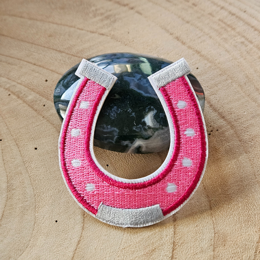 Strijk embleem  -  Iron on Patch - Roze hoefijzer