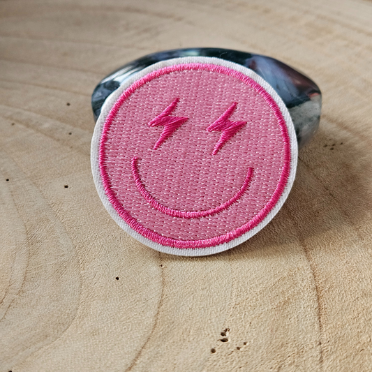 Strijk embleem  -  Iron on Patch - Roze smiley