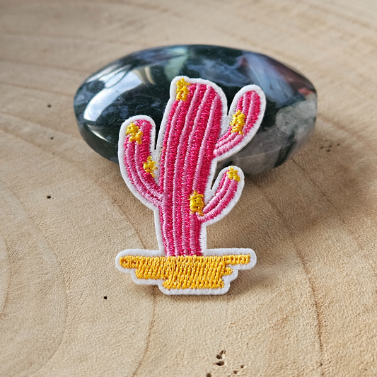 Strijk embleem  -  Iron on Patch - Roze cactus