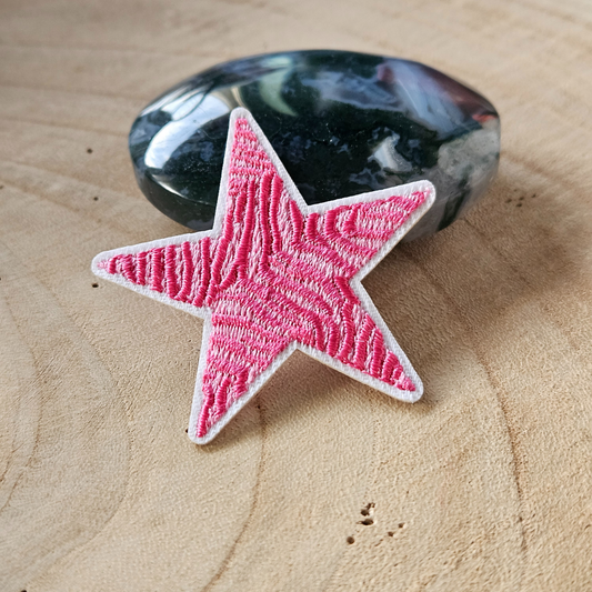 Strijk embleem  -  Iron on Patch - Roze ster zebraprint