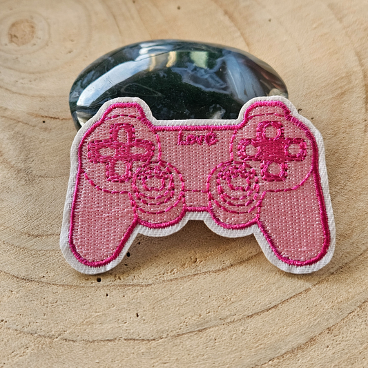 Strijk embleem  -  Iron on Patch - Roze spel controller