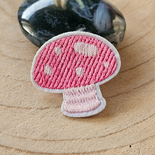Strijk embleem  -  Iron on Patch - Roze paddenstoel