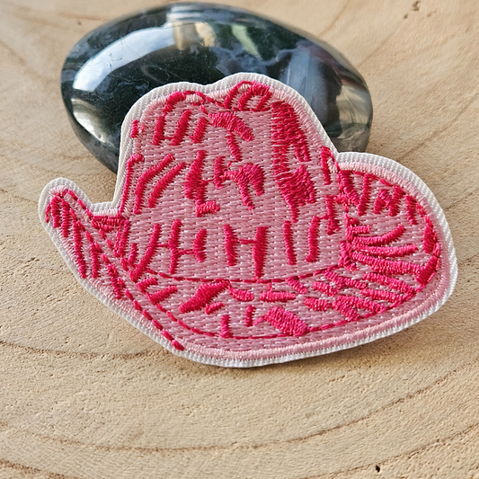 Strijk embleem  -  Iron on Patch - Roze cowboy hoed