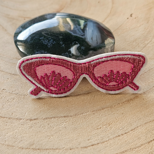 Strijk embleem  -  Iron on Patch - Roze bril
