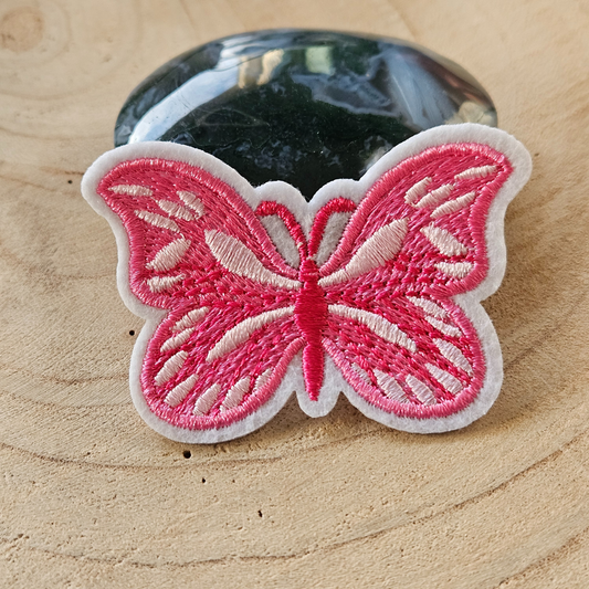 Strijk embleem  -  Iron on Patch - Roze vlinder