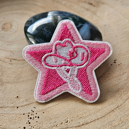Strijk embleem  -  Iron on Patch - Roze ster met cowboyhoed