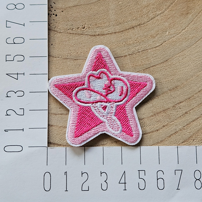 Strijk embleem  -  Iron on Patch - Roze ster met cowboyhoed