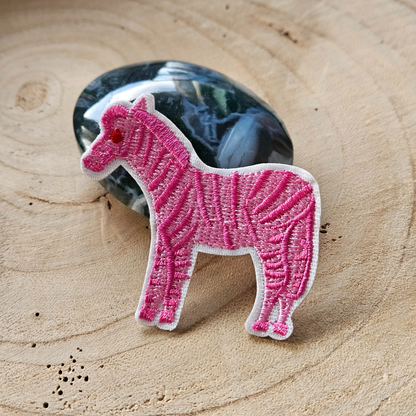 Strijk embleem  -  Iron on Patch - Roze zebra