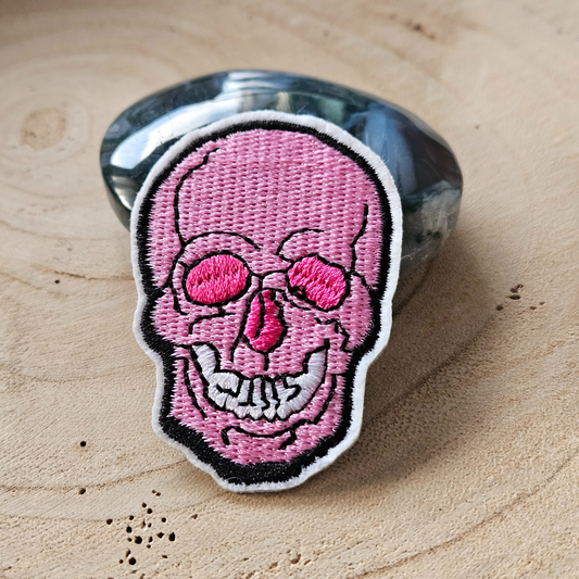Strijk embleem  -  Iron on Patch - Roze schedel