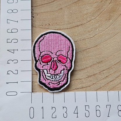 Strijk embleem  -  Iron on Patch - Roze schedel