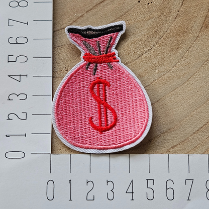 Strijk embleem  -  Iron on Patch - Roze geldzak