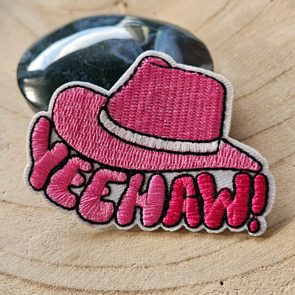 Strijk embleem  -  Iron on Patch - Roze cowboy hoed yeehaw