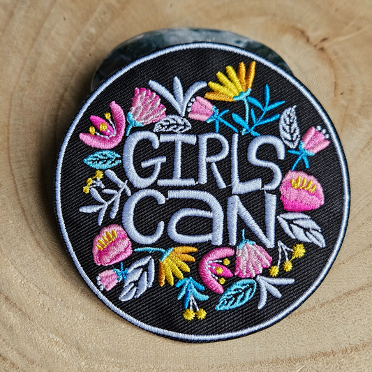 Strijk embleem  -  Iron on Patch - Girls can - Bloemen