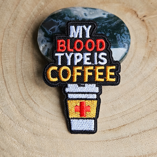 Strijk embleem  -  Iron on Patch - My blood type is coffee