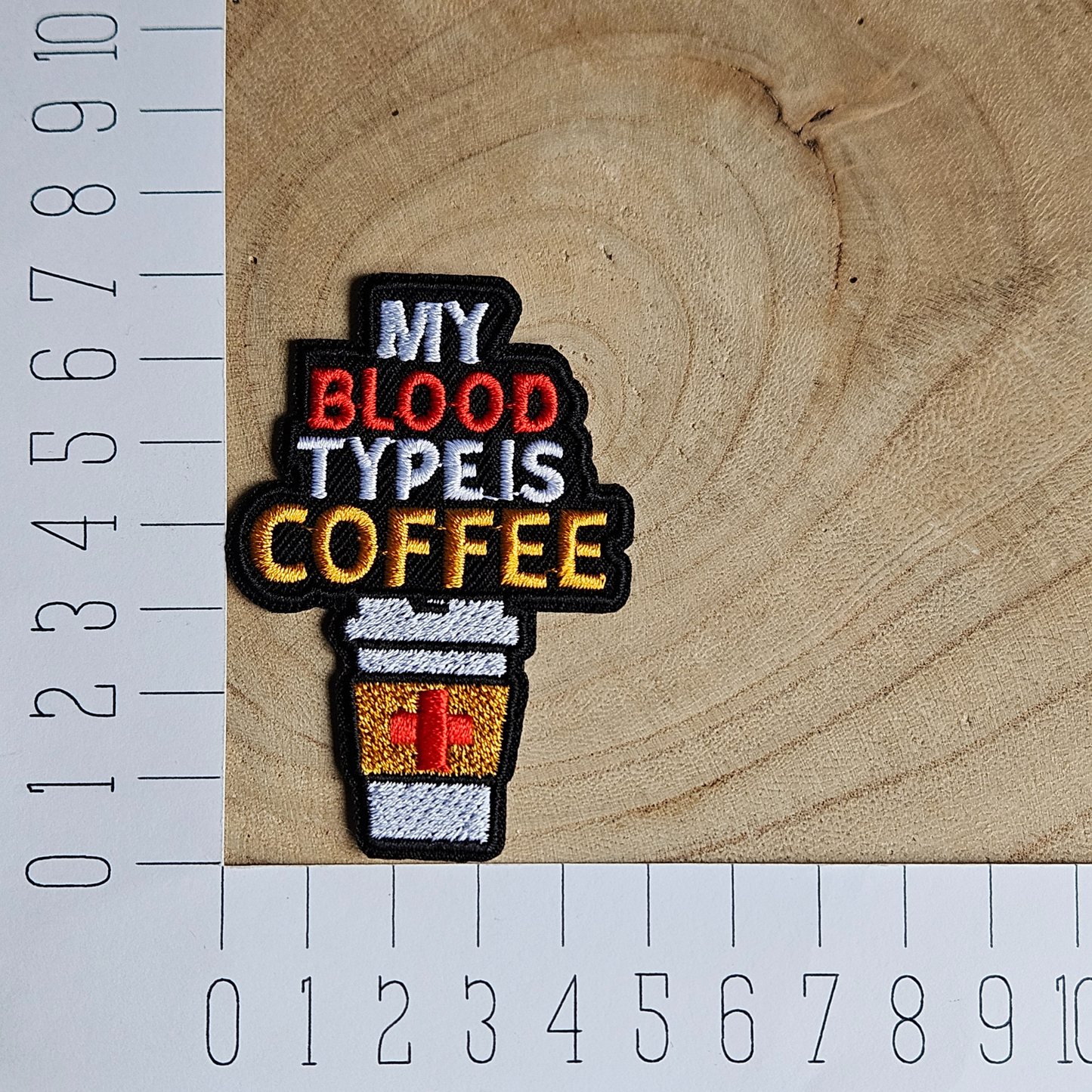 Strijk embleem  -  Iron on Patch - My blood type is coffee