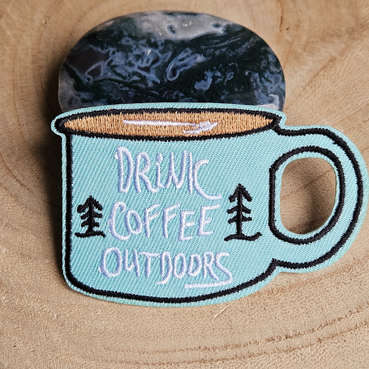 Strijk embleem  -  Iron on Patch - Mok - Drink coffee outdoors