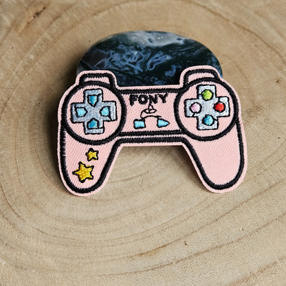 Strijk embleem  -  Iron on Patch - Roze game controller