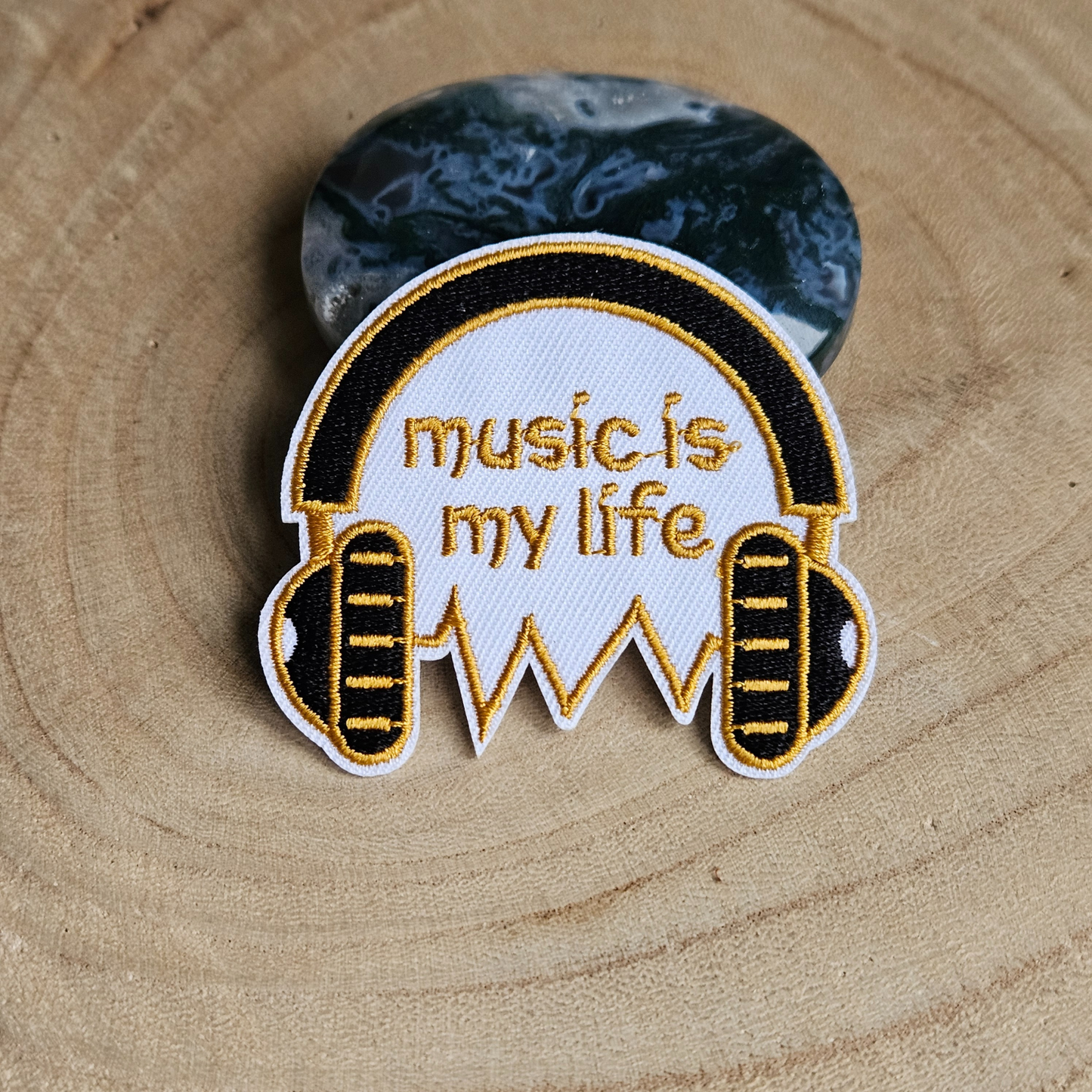 Strijk embleem  -  Iron on Patch - Koptelefoon Music is my life