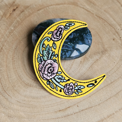 Strijk embleem  -  Iron on Patch - Maan met bloemen