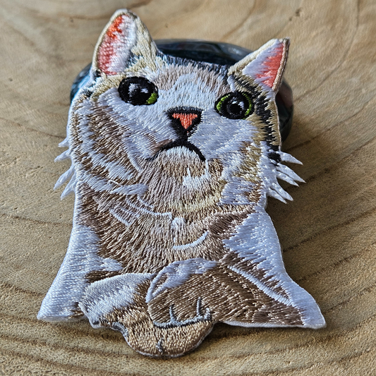Strijk embleem  -  Iron on Patch - Kat wit