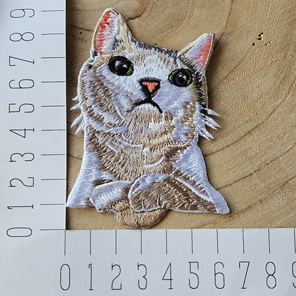 Strijk embleem  -  Iron on Patch - Kat wit
