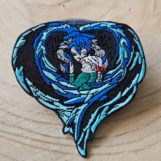 Strijk embleem  -  Iron on Patch - Meisje in blauw hart