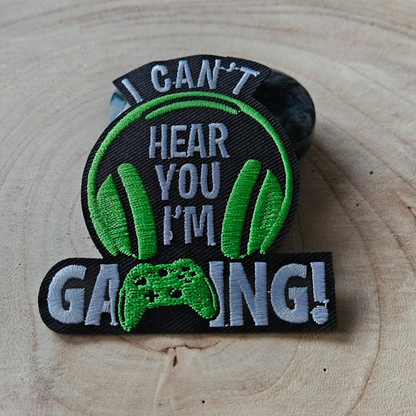 Strijk embleem  -  Iron on Patch - I can't hear you I'm Gaming - Koptelefoon