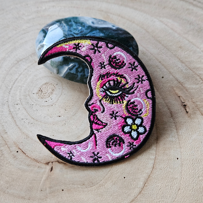 Strijk embleem  -  Iron on Patch - Roze maan