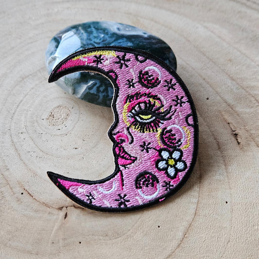 Strijk embleem  -  Iron on Patch - Roze maan